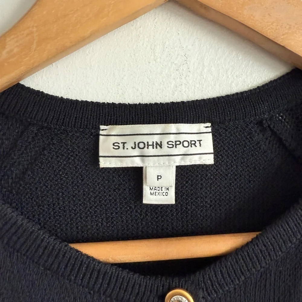 ST. JOHN SPORT SANTANA KNIT WOOL BUTTON DOWN NAVY BLUE CARDIGAN SWEATER SIZE XS